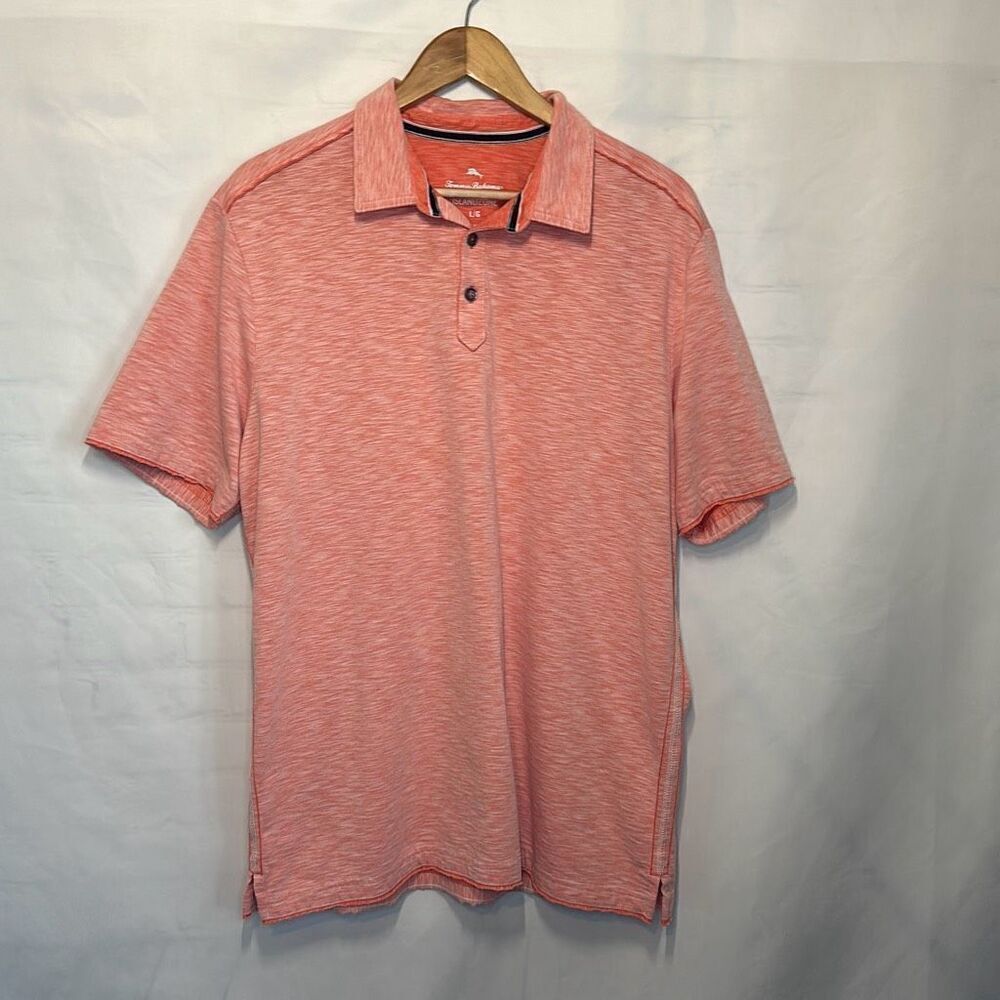 Tommy Bahama Polo Shirt Fray Day Solid Logo Melon ST225237 SS Large L Island Zon